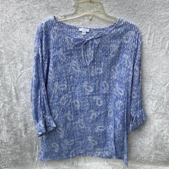 Jjill cotton/poly blue summer blouse size small - Picture 1 of 5